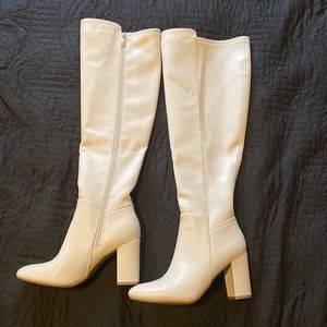 Cream thigh high boots